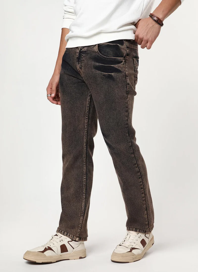 أوربانو فاشن Urbano Fashion Men's Light Brown Regular Fit Heavy Washed Denim Jeans Stretchable